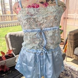 Light Blue Satin & Lace Sleep Set